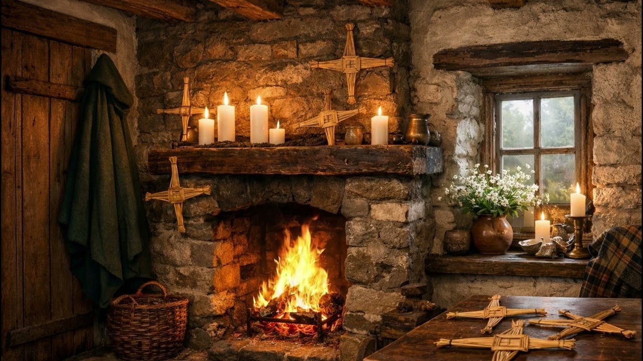 Irish Fireplace Ambience for St. Brigid’s Day | Imbolc Celtic Music & Cozy Hearth