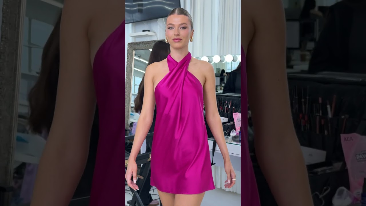 Satin Cross Halter Dress in Magenta ✨💖