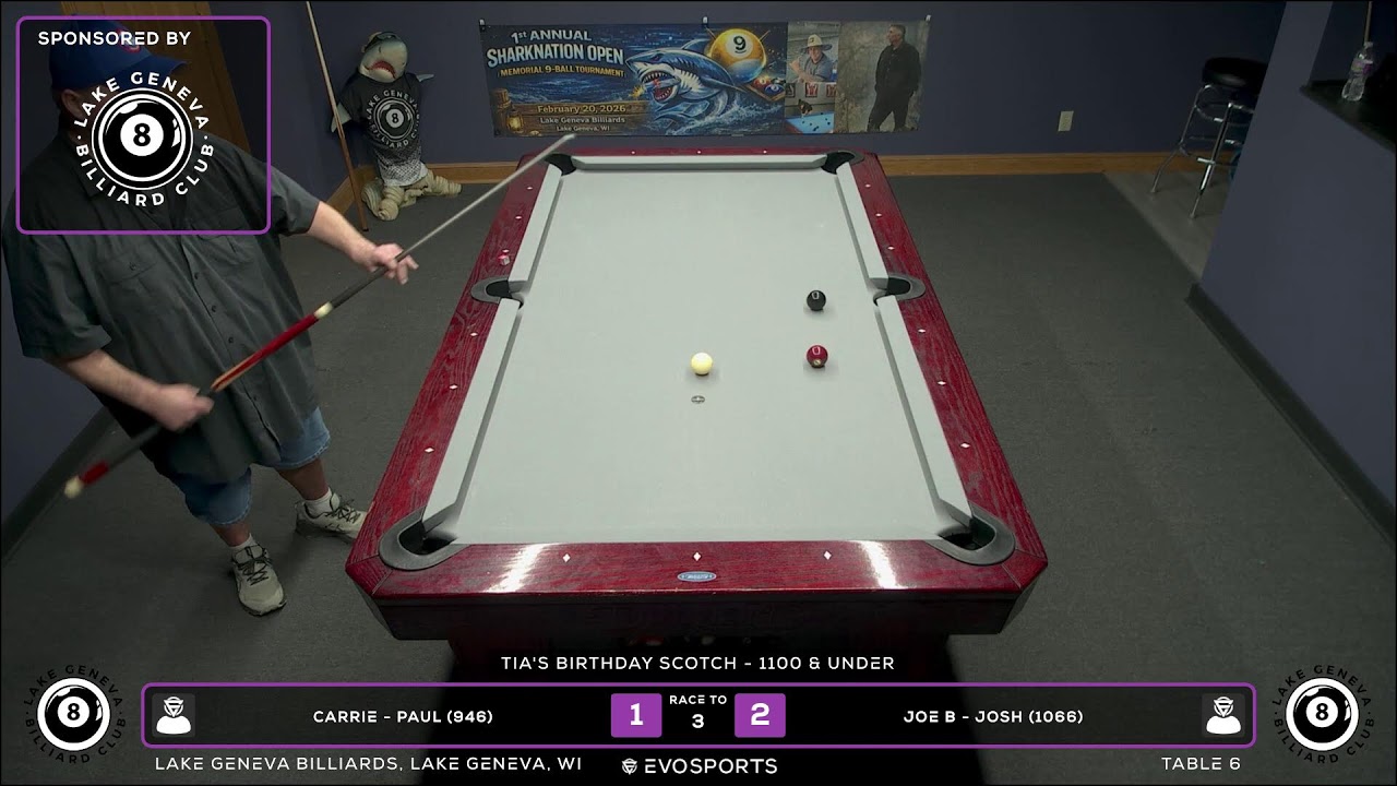 CARRIE - PAUL (946) vs JOE B - JOSH (1066) - LAKE GENEVA BILLIARDS - TABLE 6 | EvoSports