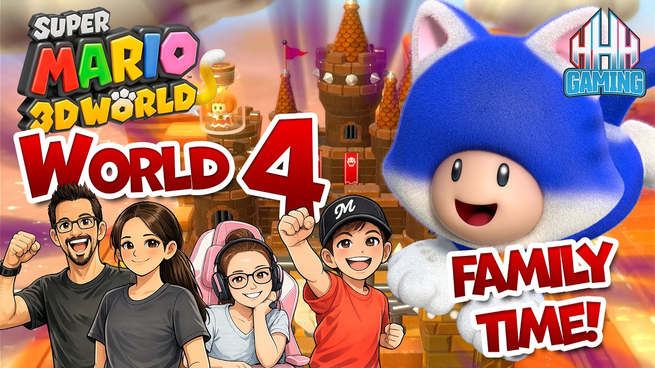 Super Mario 3D World | We Took Over World 4! (Full Family Choas)