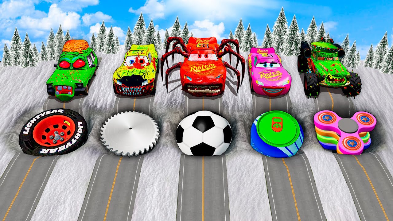 Mega Pixar Cars Pit Transform Big & Small Lightning McQueen Into Evil Mcqueen! BeamNG.Drive Battle!