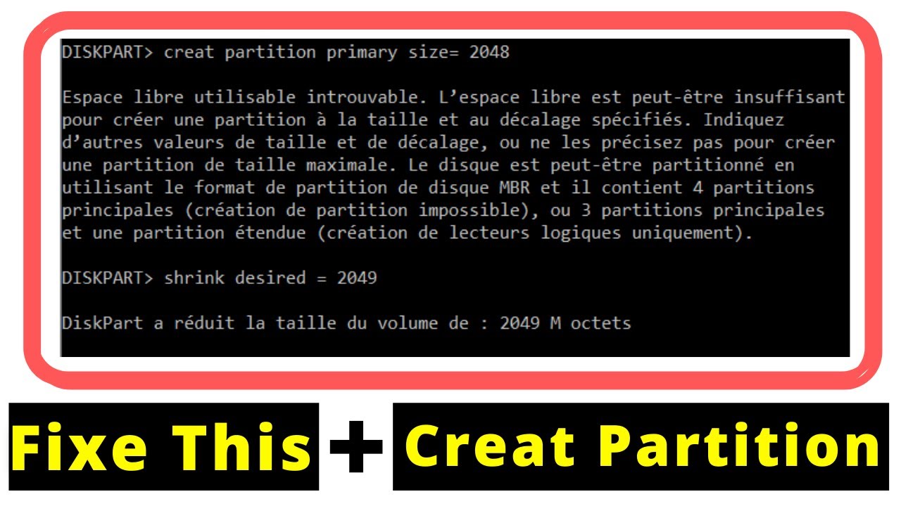 creat partition primary | fix errore No usable free extent could be found error when running