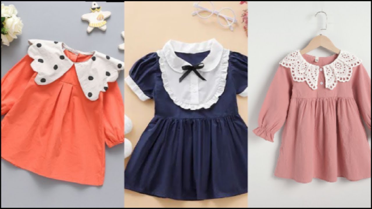 Toddler Girls Contrast Peter Pan Collar Flounce Sleeve Dress | Top Stuning Latest Cotton Frock Ideas