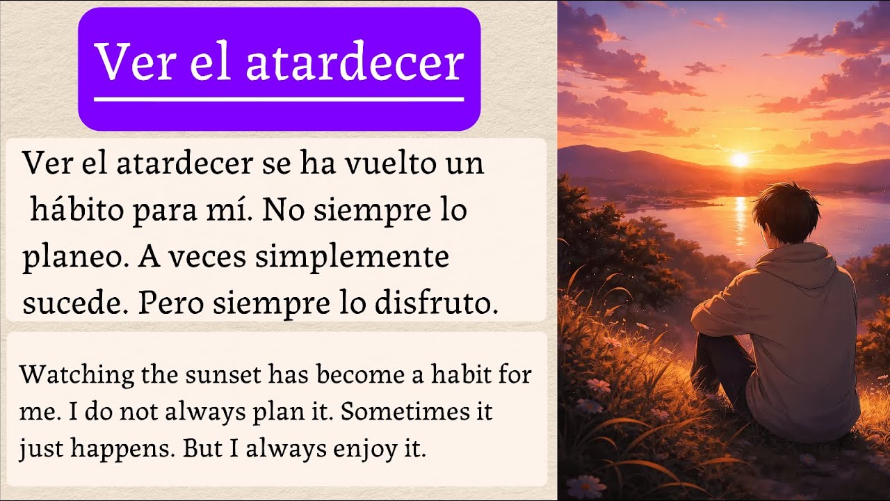 LEARN SPANISH with Simple Story for beginners (A1–A2) – Ver el atardecer | Watching the Sunset