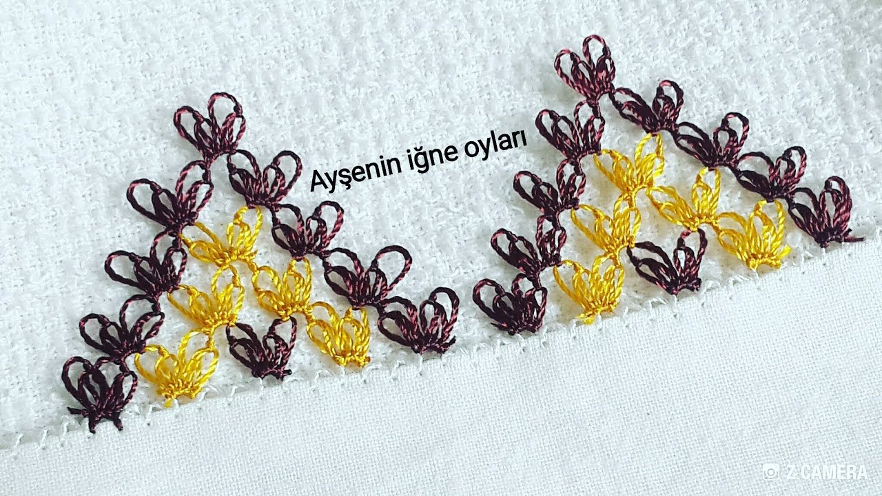 397.model Yepyeni iki renkli dag iğne oyası modeli anlatımlı yapılışı