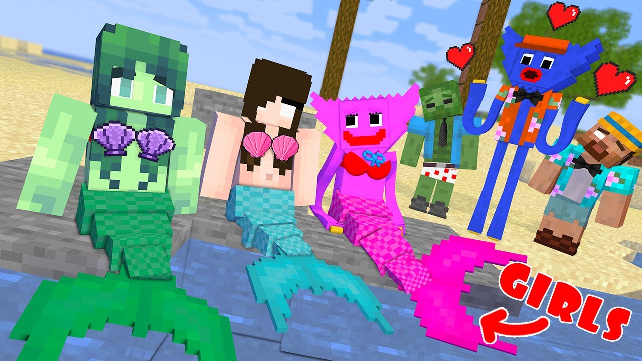 Mermaids Girls and Boys Huggy Wuggy, Herobrine - Minecraft Animation