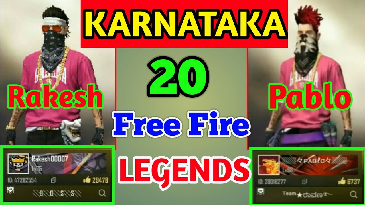 Karnataka Top 20 LEGEND Players In Free Fire