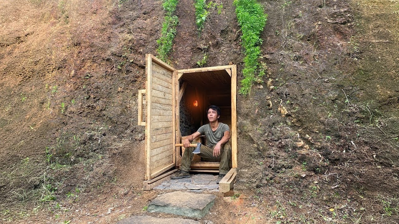 Dig to Build Complete & Warm Survival Shelter | Fish Trap, Catch and Cook