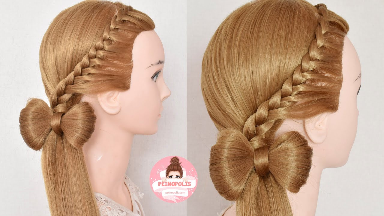 Peinado de lado con Lazo - Trenzas en coleta para Niñas