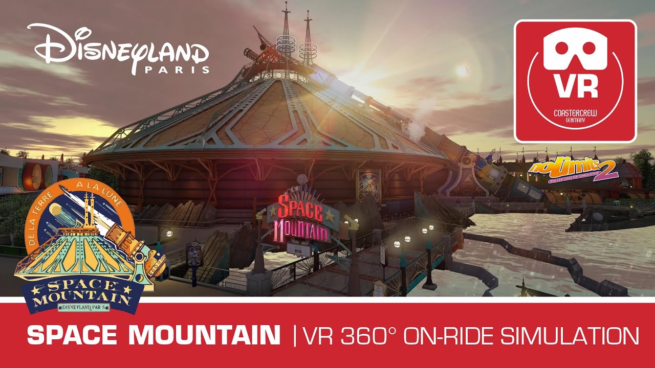 360° Space Mountain VR Roller Coaster onride POV Disneyland PARIS lights on | De la Terre à la Lune