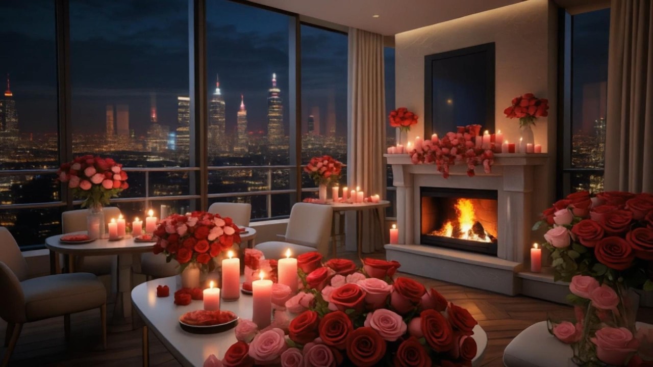 Romantic Fireplace & City Lights | Cozy Valentine’s Week Ambience 🌹✨