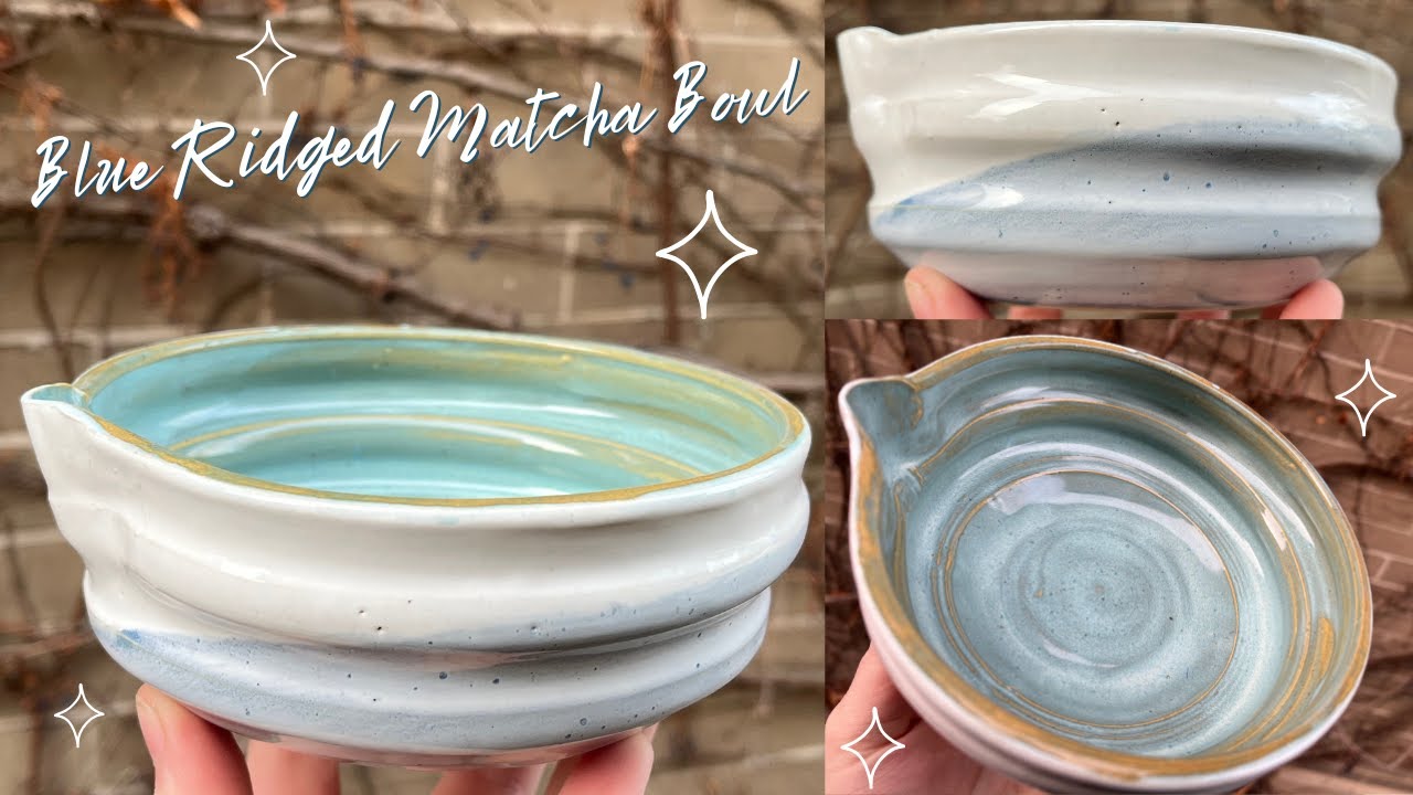 Making a White and Blue Matcha Bowl with Ridges and a Spout | Pottery by Sara