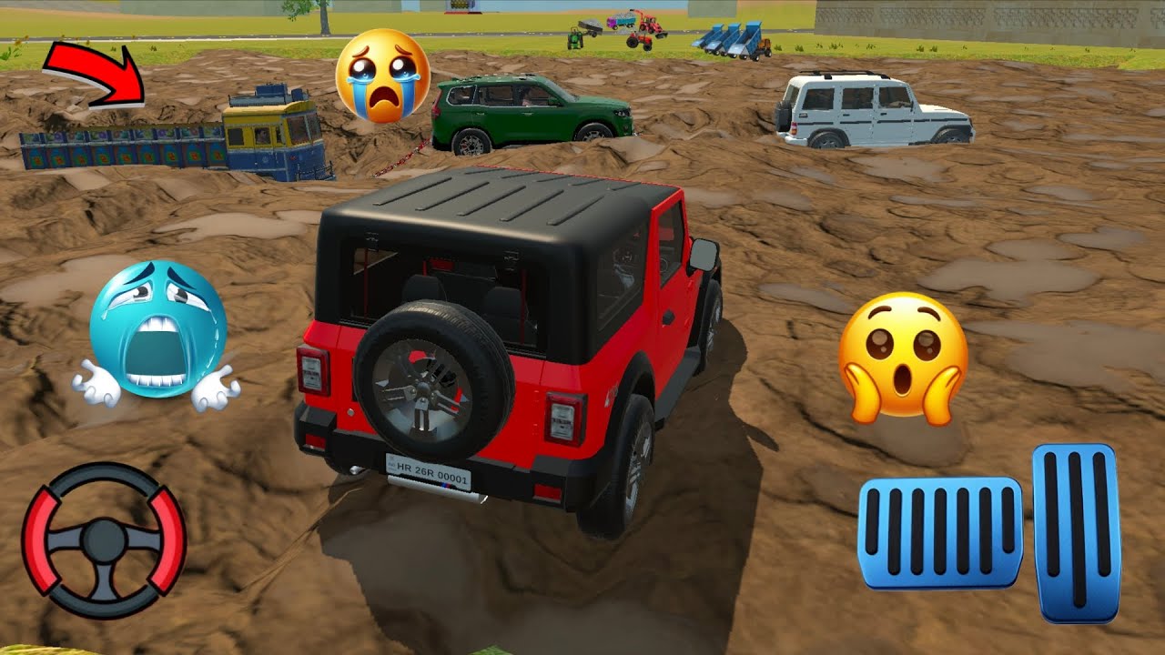 Drive scorpio n 🚙✅ Bolero🚗 and || Thar🏎️ rescue in the stuck mud truck full game 🎮 play #truck #thar