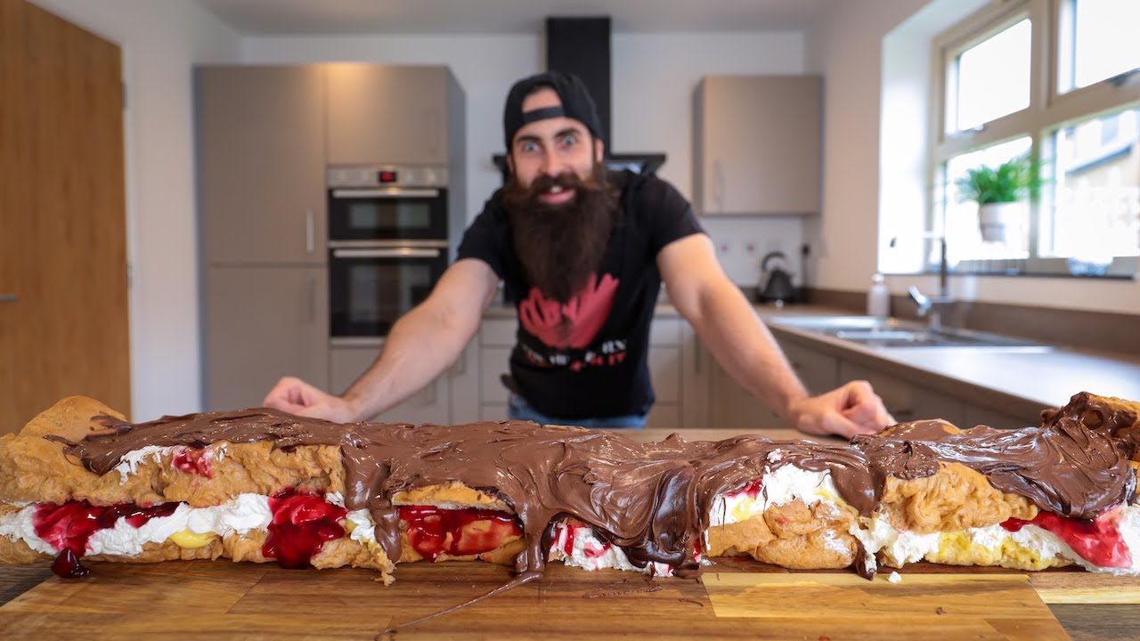 THE BIGGEST CHOCOLATE ECLAIR EVER EATEN | BeardMeatsFood
