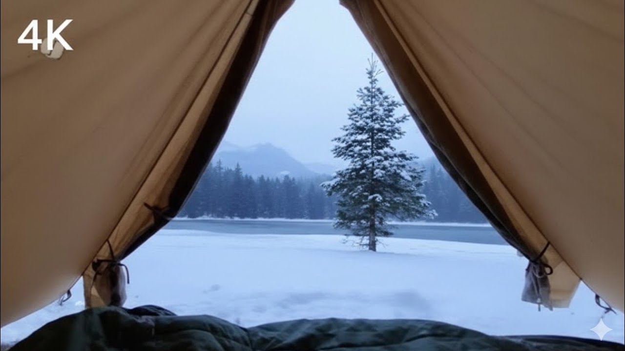 snowfall and relaxing camping 