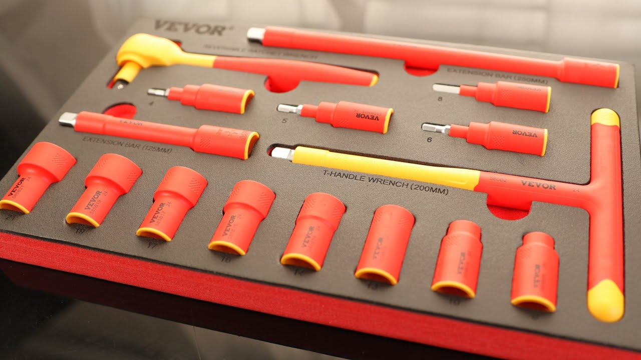VEVOR Insulated Socket Set, 16-Piece Insulated Wrench Tool Set, 1000V Insulated Socket Tool