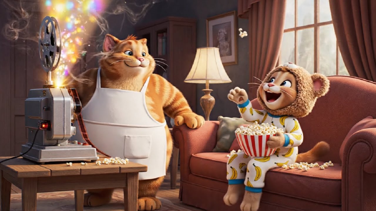 Mama Cat’s Home Theater Surprise for Ginger Kitten — Best Night Ever! 🐱💕🍿