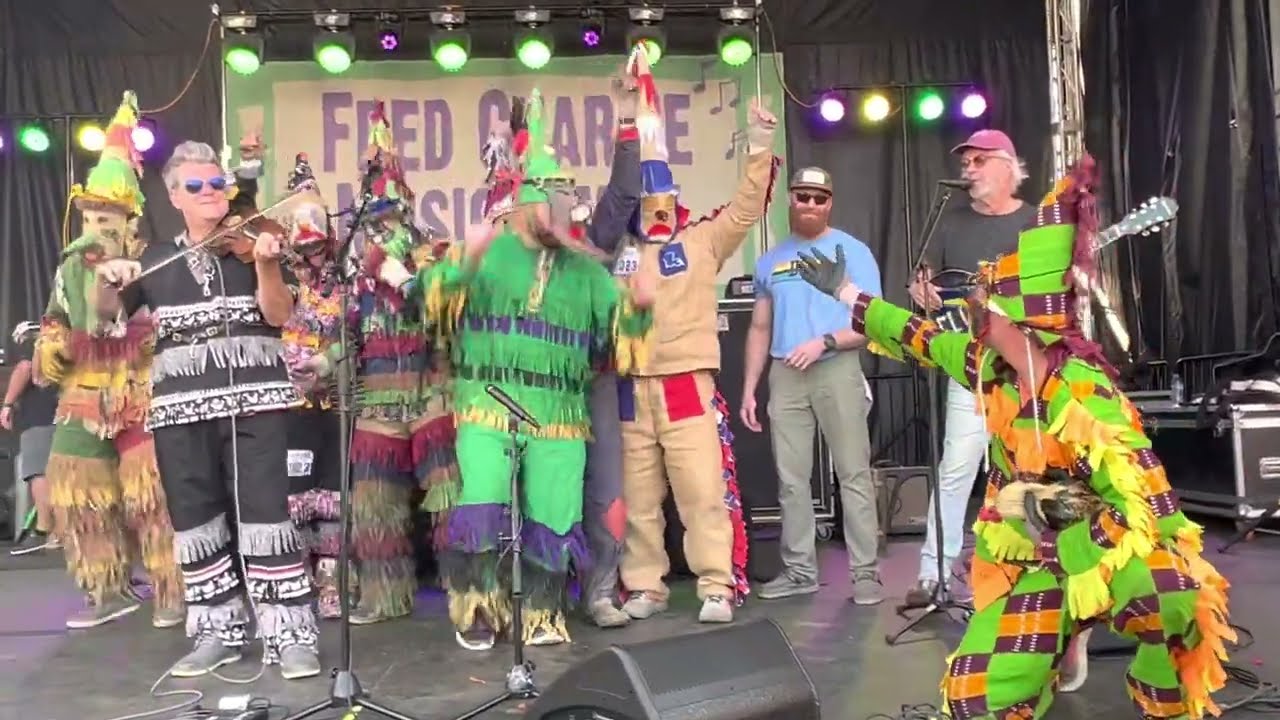 Cajun Mardi Gras. Steve Riley and the Mamou Playboys perform Bon Reve in Eunice, Louisiana 2023