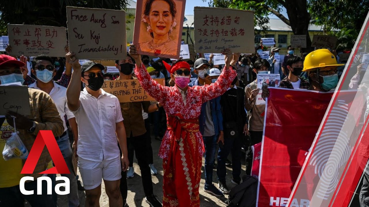 Myanmar coup: Protesters rally at Chinese embassy in Yangon