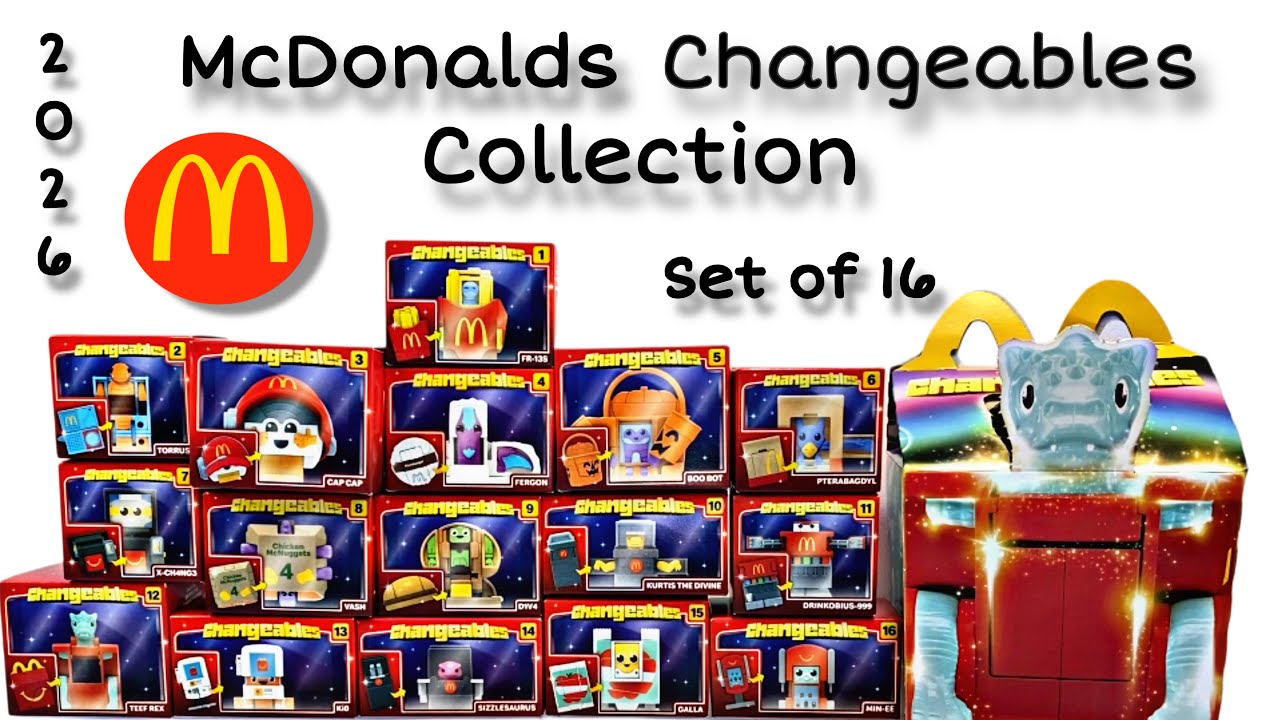 Набор из 16 предметов Happy Meal от McDonald's, меняющийся стиль, 2026 год. Видеообзор фастфуда.