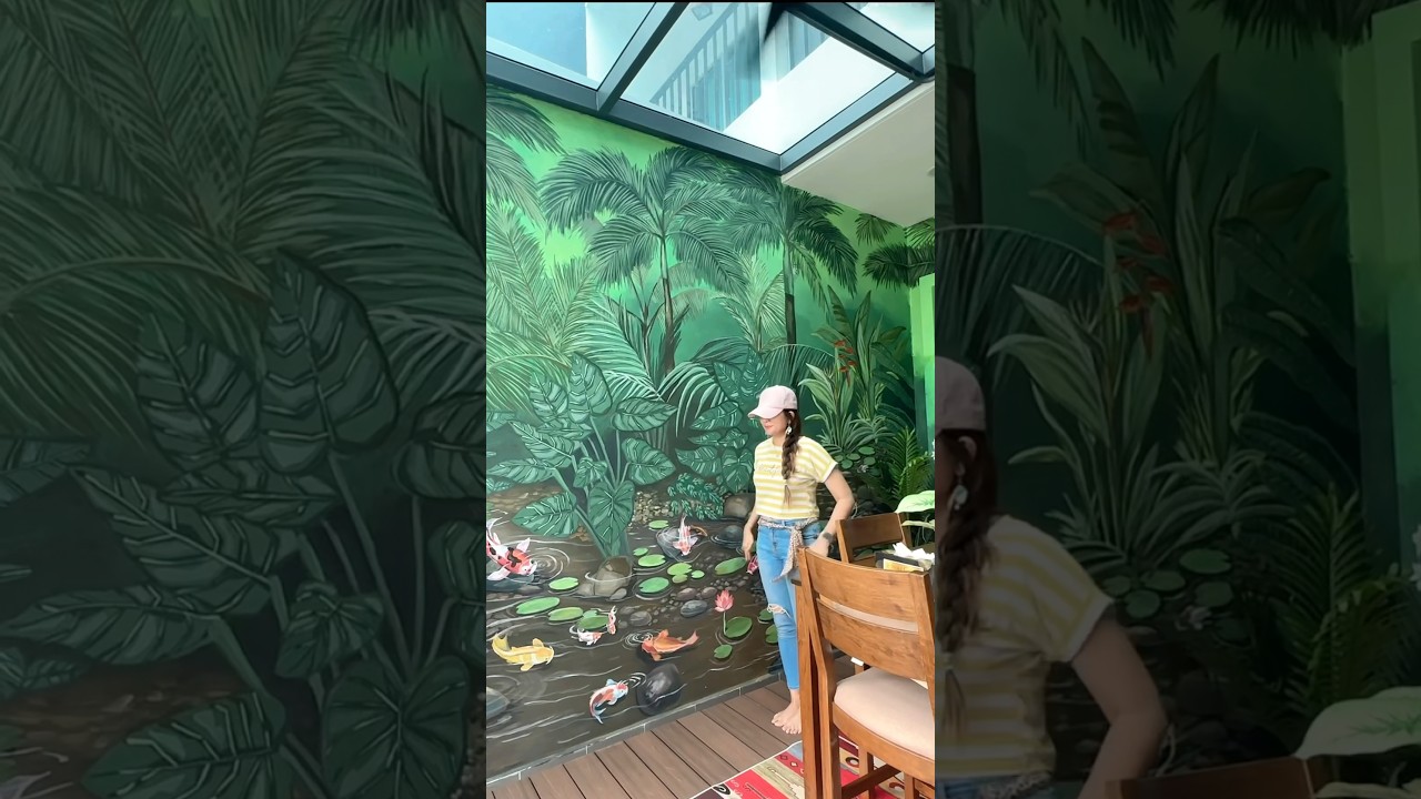 Check out the Tropical Jungle Mural we painted 🎨recently @artisanmalaysia #tropicalmural #wallart