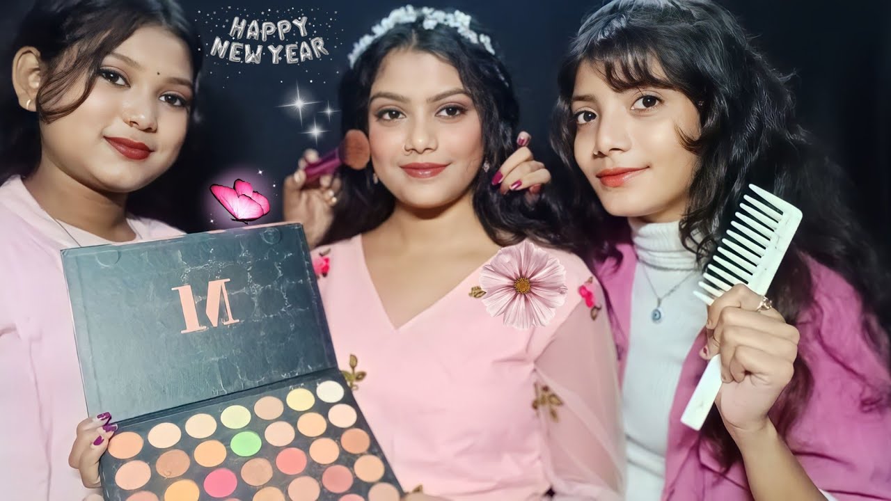 ASMR My Two Sister Doing My Hairstyle And New year Party Makeup (prt- 2) 💄👧