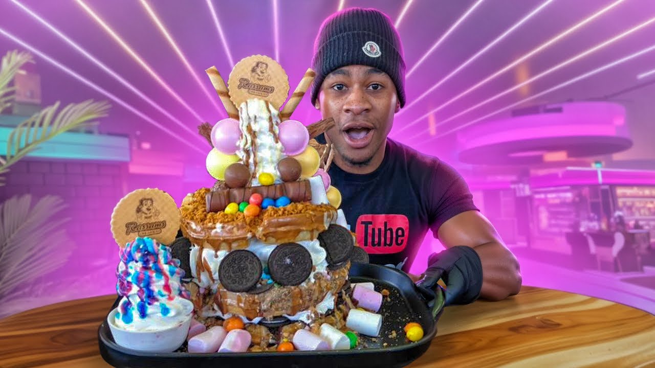 ATTEMPTING THE UNDEFEATED “MONSTER WAFFLE”CHALLENGE | Rassam’s Creamery
