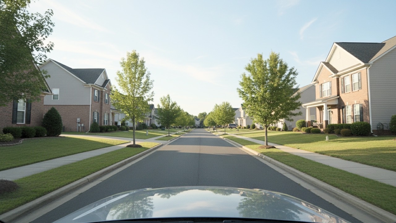 Morning Drive Through Quiet American Neighborhoods