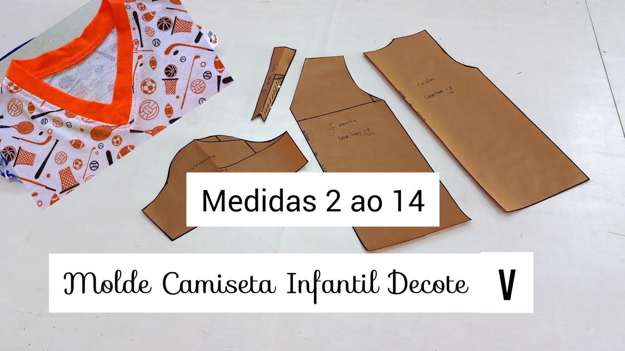 Como fazer molde Camiseta Infantil Decote V com gola Sobreporta