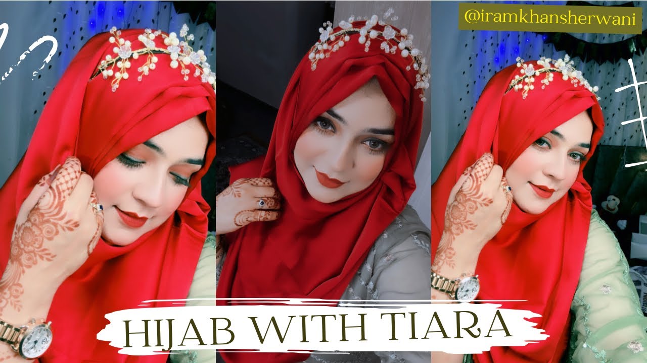 How to wear hijab with tiara wedding/ hijab style tutorial with stylish tiara/ hijab with tiara