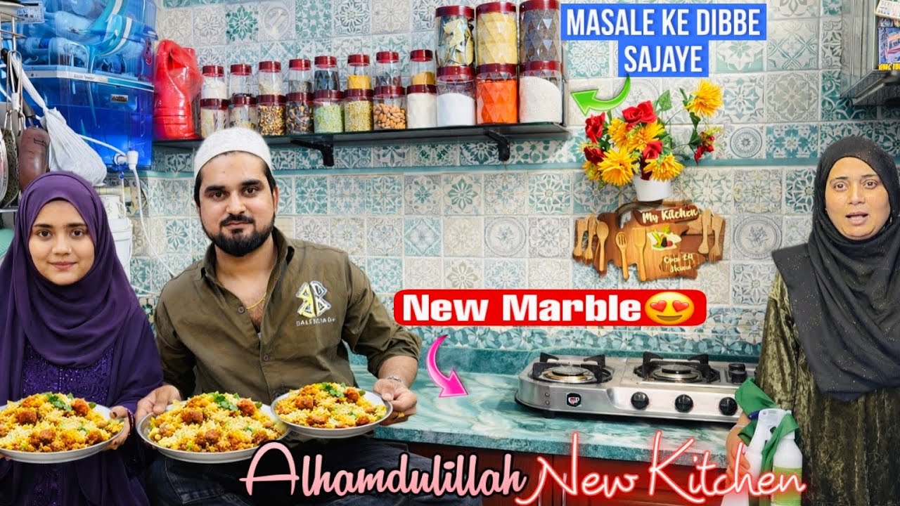 My New Kitchen Setup😍Marble Sheet Lgayi,Sare Dibbe Fek Die, Dahi Fulki For Sehri🤤Cheapest Wallpaper 
