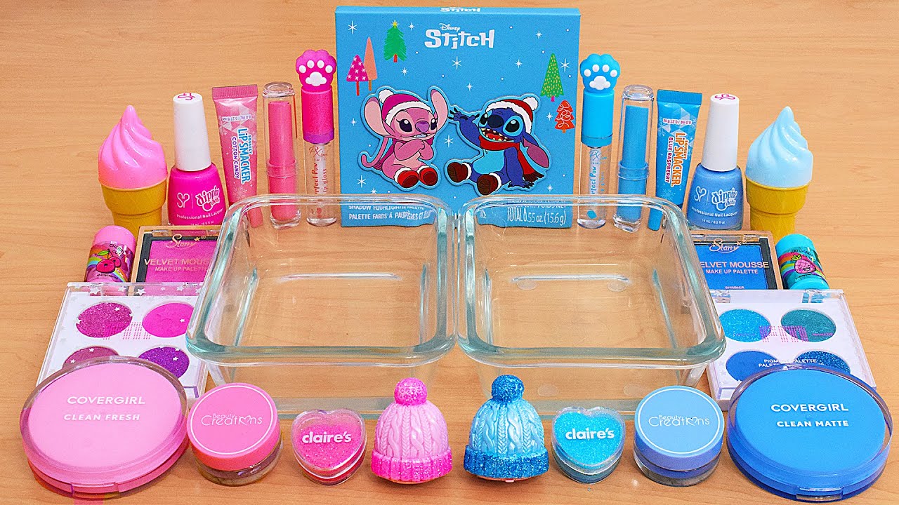 Pink vs Blue - Mixing Makeup Eyeshadow Into Slime ASMR