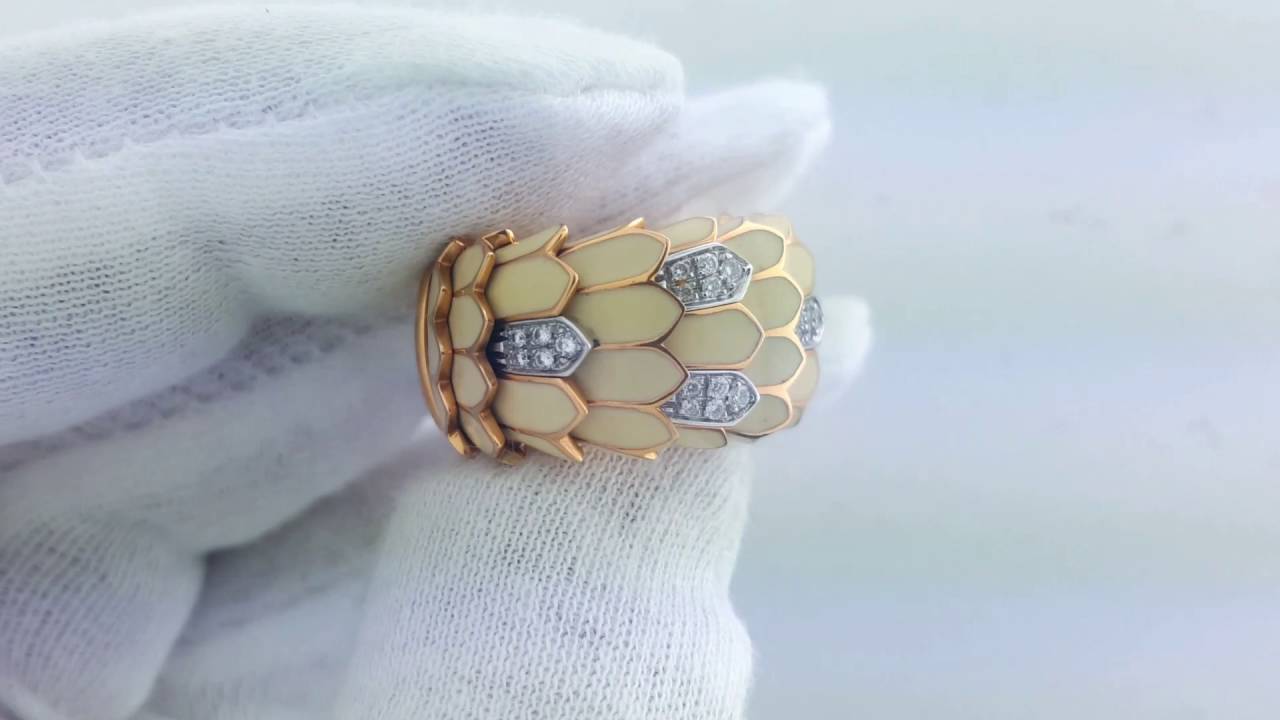 18k Rose Gold Roberto Coin Cobra enamel ring with diamonds
