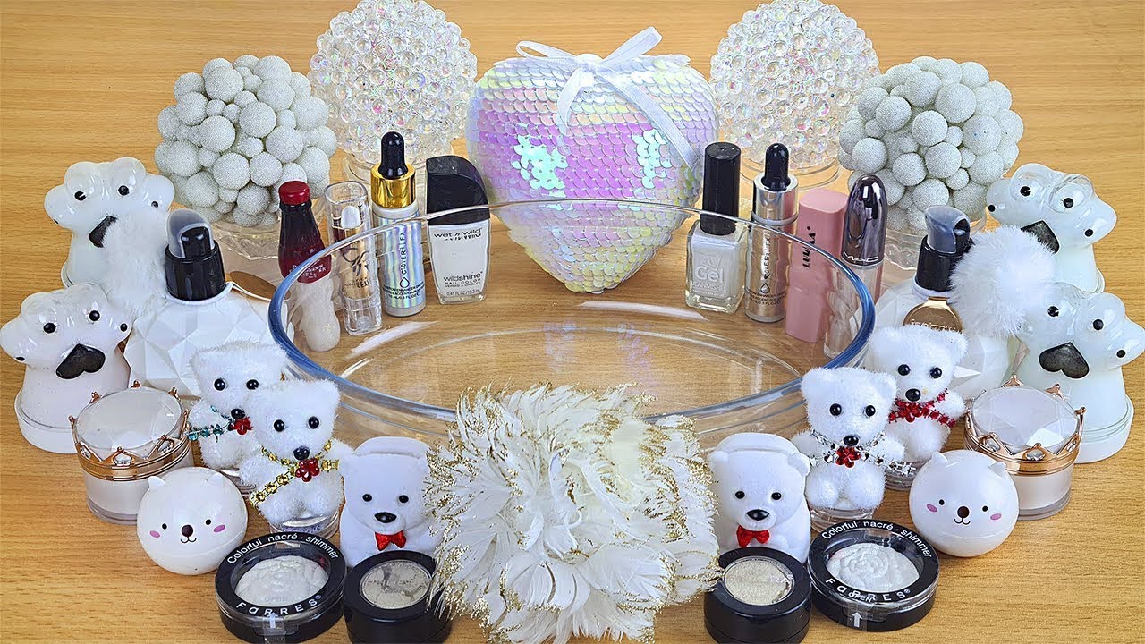 WHITE SLIME Mixing makeup and glitter into Clear Slime Satisfying Slime Videos 1080p