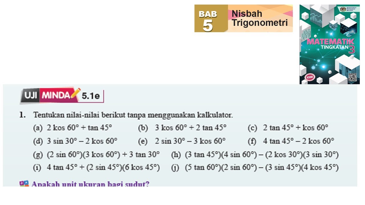 KSSM Matematik Tingkatan 3 Bab 5 nisbah trigonometri uji minda 5.1e no1 buku teks form 3