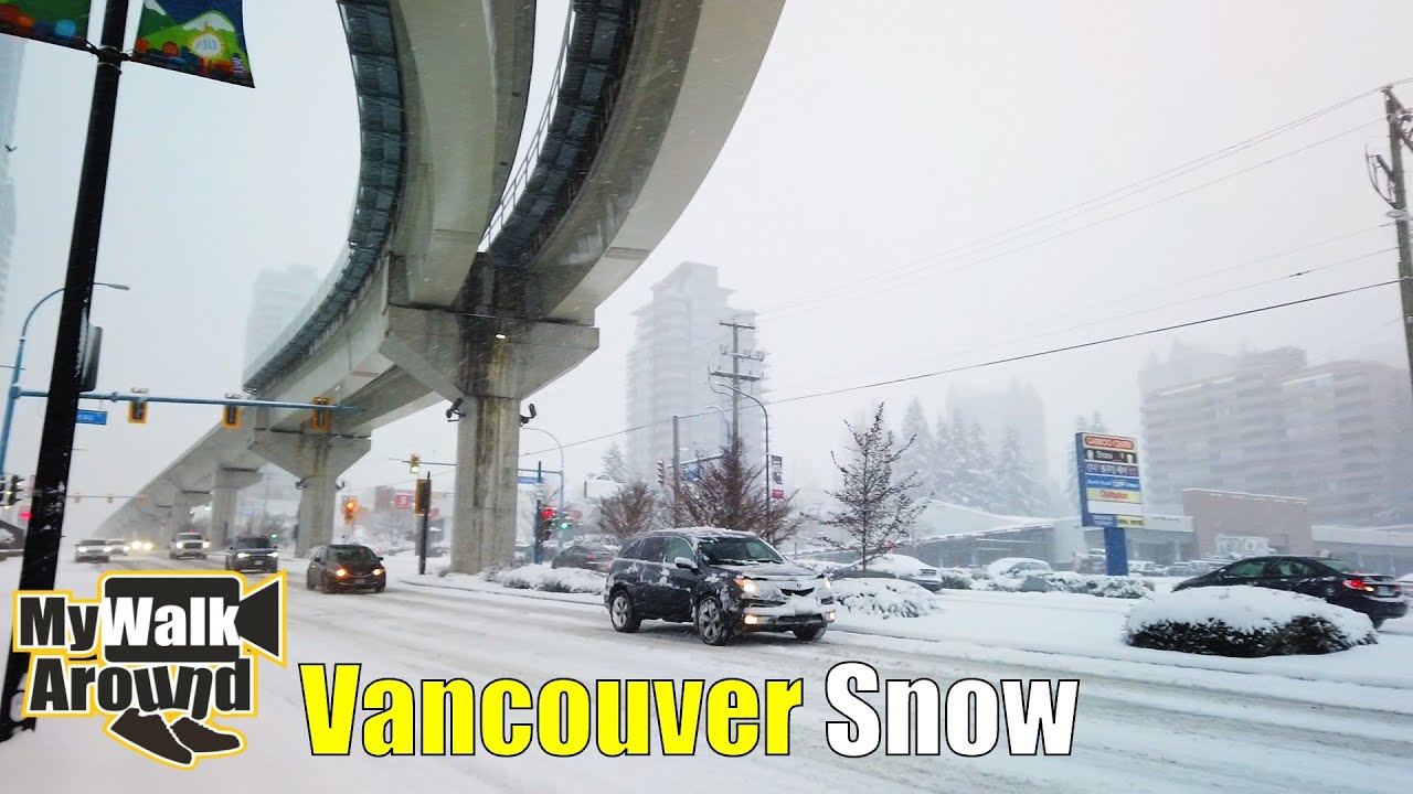 Vancouver winter walk in SNOW! Lougheed and North Rd area & mall walk