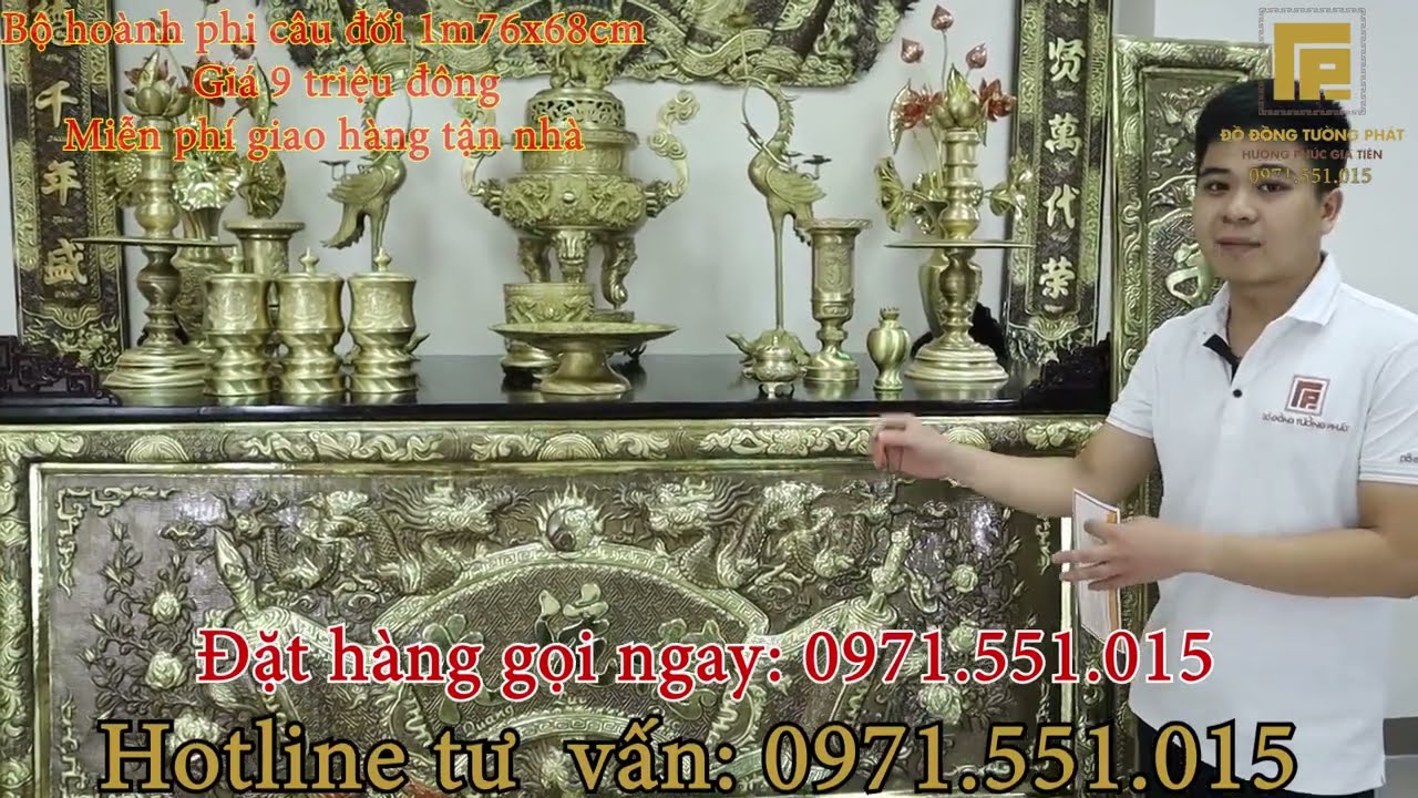 Bộ hoành phi cuốn thư câu dôi bằng đồng | Đồ Đồng Tường Phát