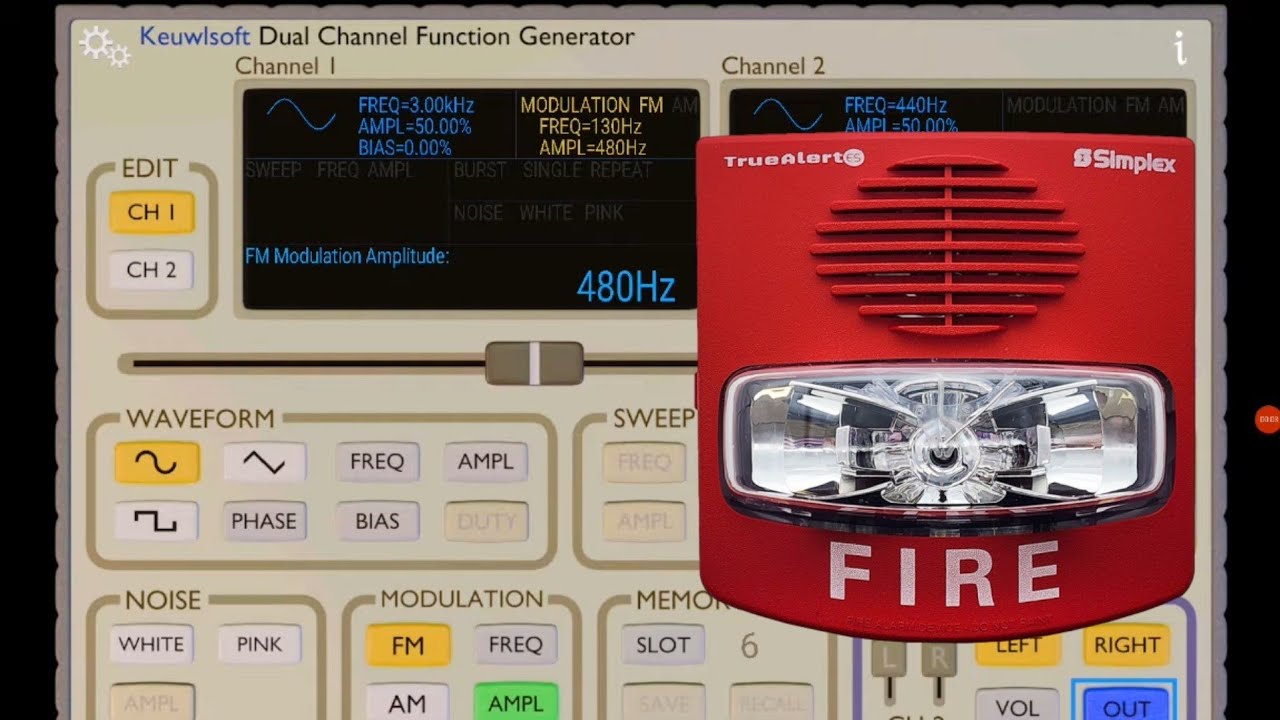 Simplex 4906-9127 TrueAlert horn sound from a Function Generator