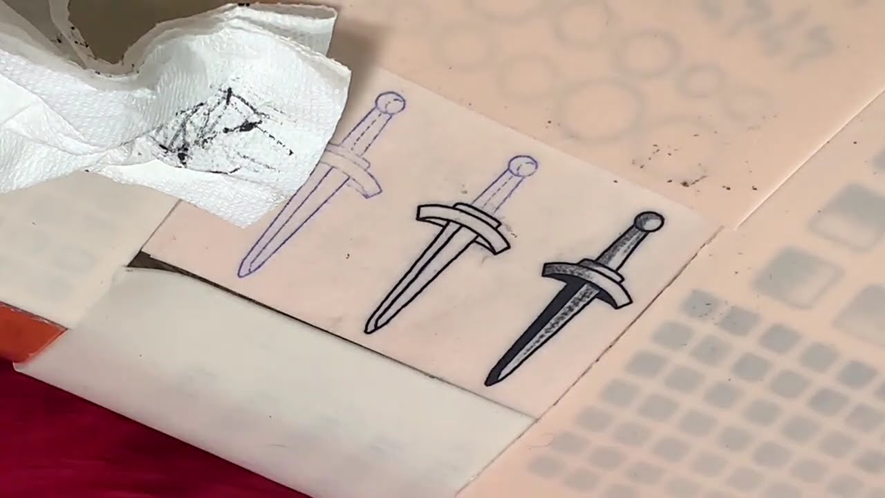Fake skin SWORD TATTOO time lapse 