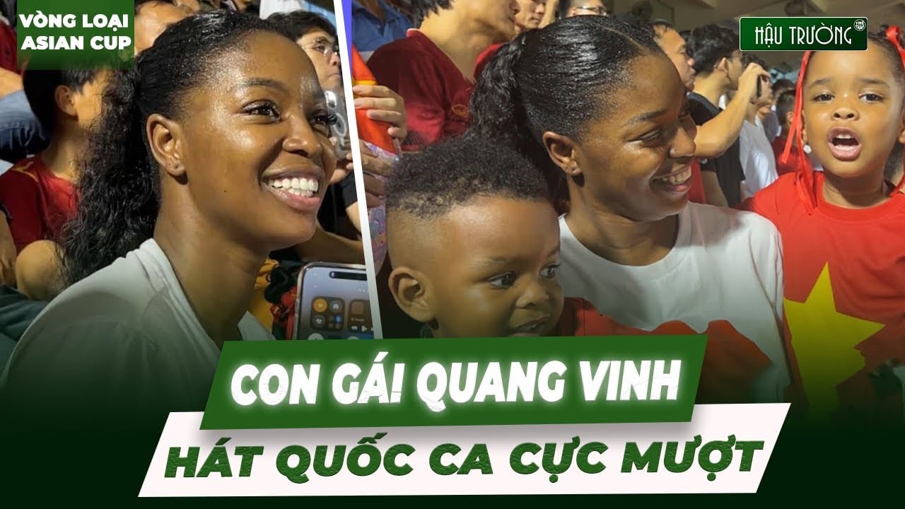 Cận cảnh gia đình Quang Vinh hát Quốc ca cực mượt, thích thú làm “sóng người”