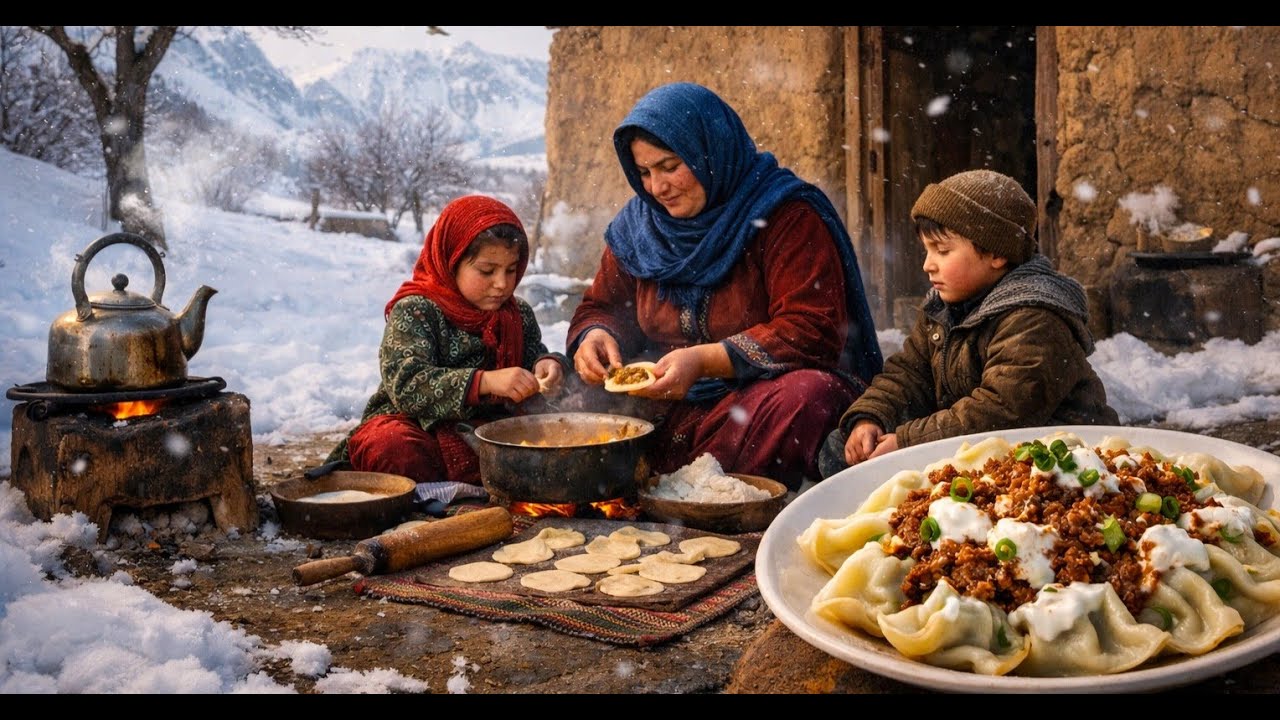 Afghan Village Food | Homemade Aushak by Mother and Daughter