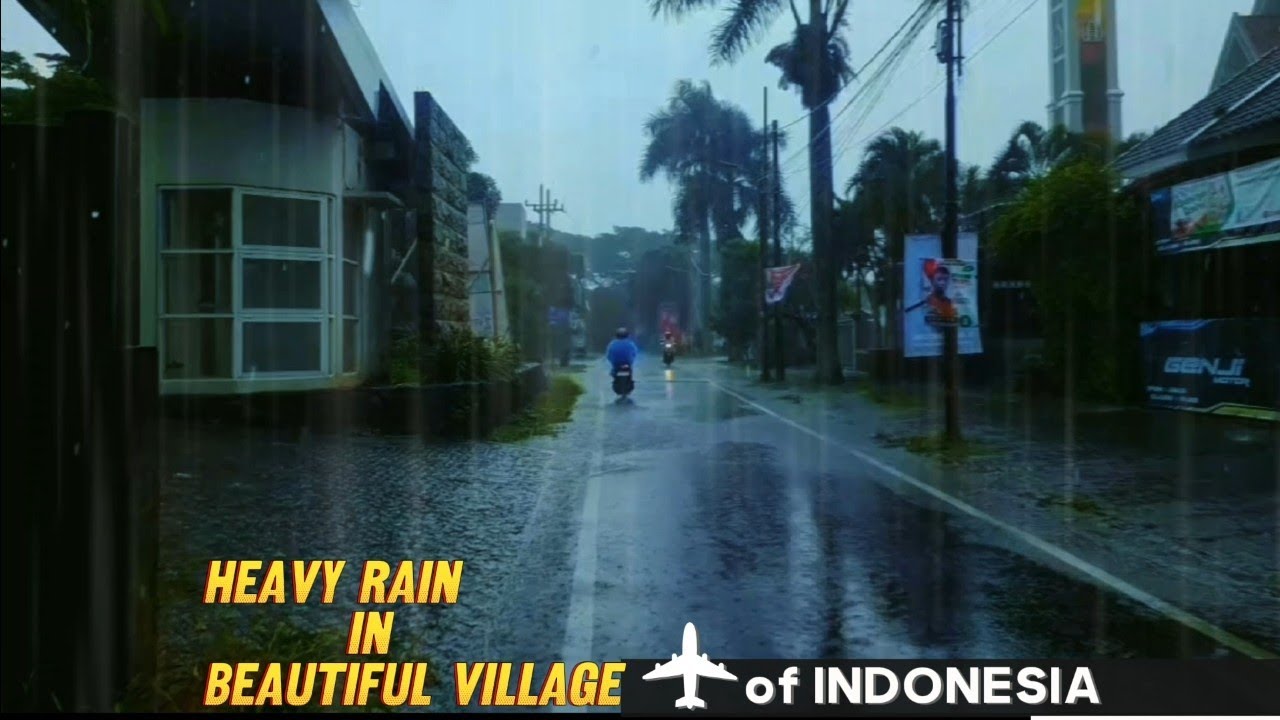 Heavy rain in the city  |Indonesian street walk