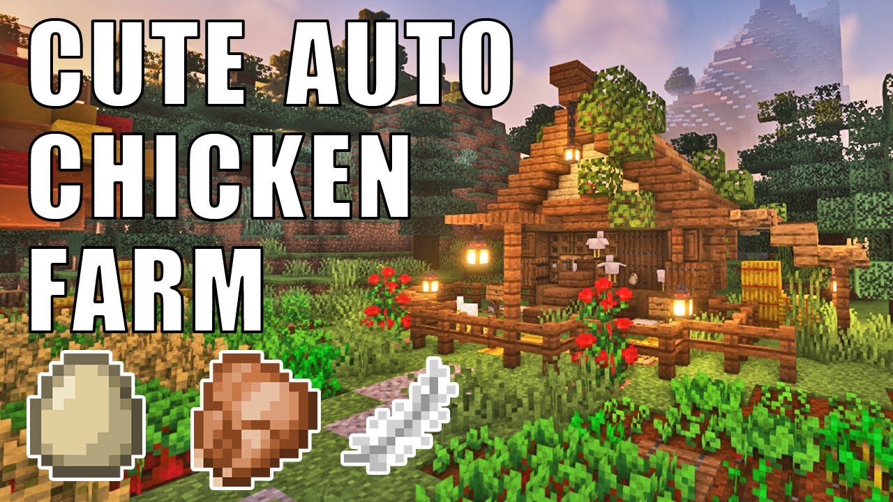Minecraft Chicken Farm Fully Automatic + Cute Chicken Coop Build Tutorial