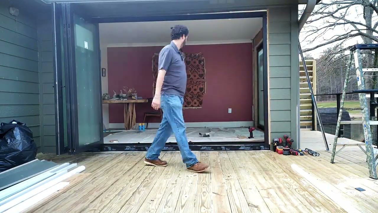 Panoramic Doors installation by Royal Woodworks! 10 ft opening, 3 panels of Panoramic Doors (Part 2)