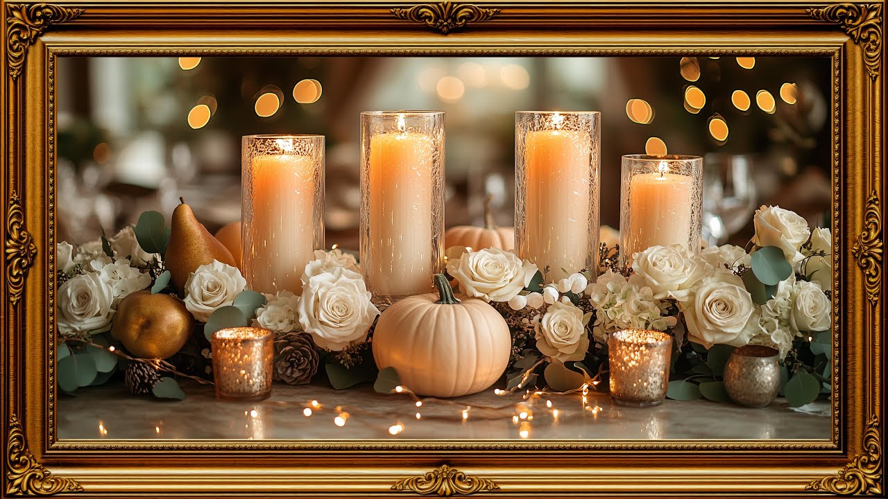 Ivory Candle Glow | 4K Fall Frame TV Art | Elegant Autumn Still Life Screensaver | Cozy Home Decor