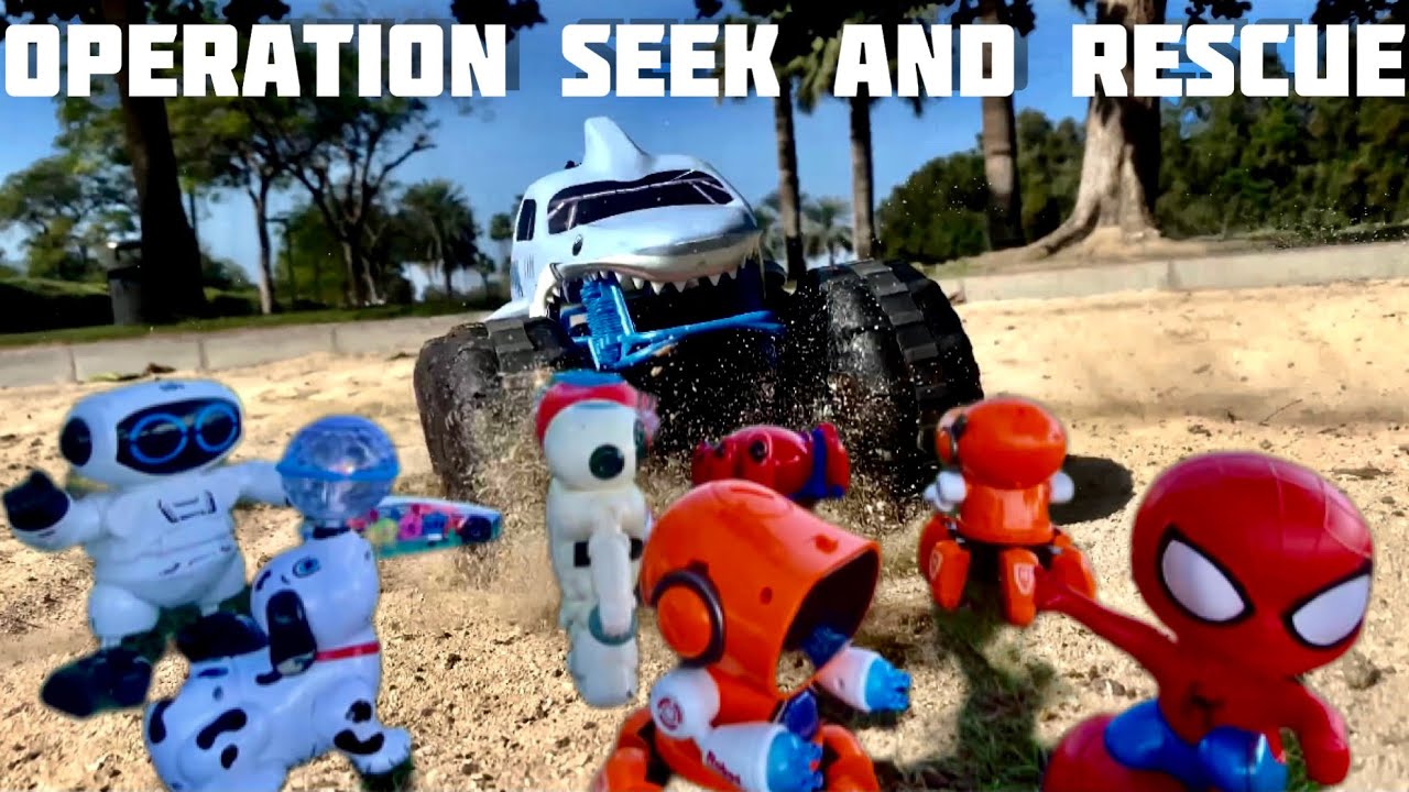 Monster Jam Desert Storm operation. Seek and rescue of silly robots toys. Машинки и  роботы.