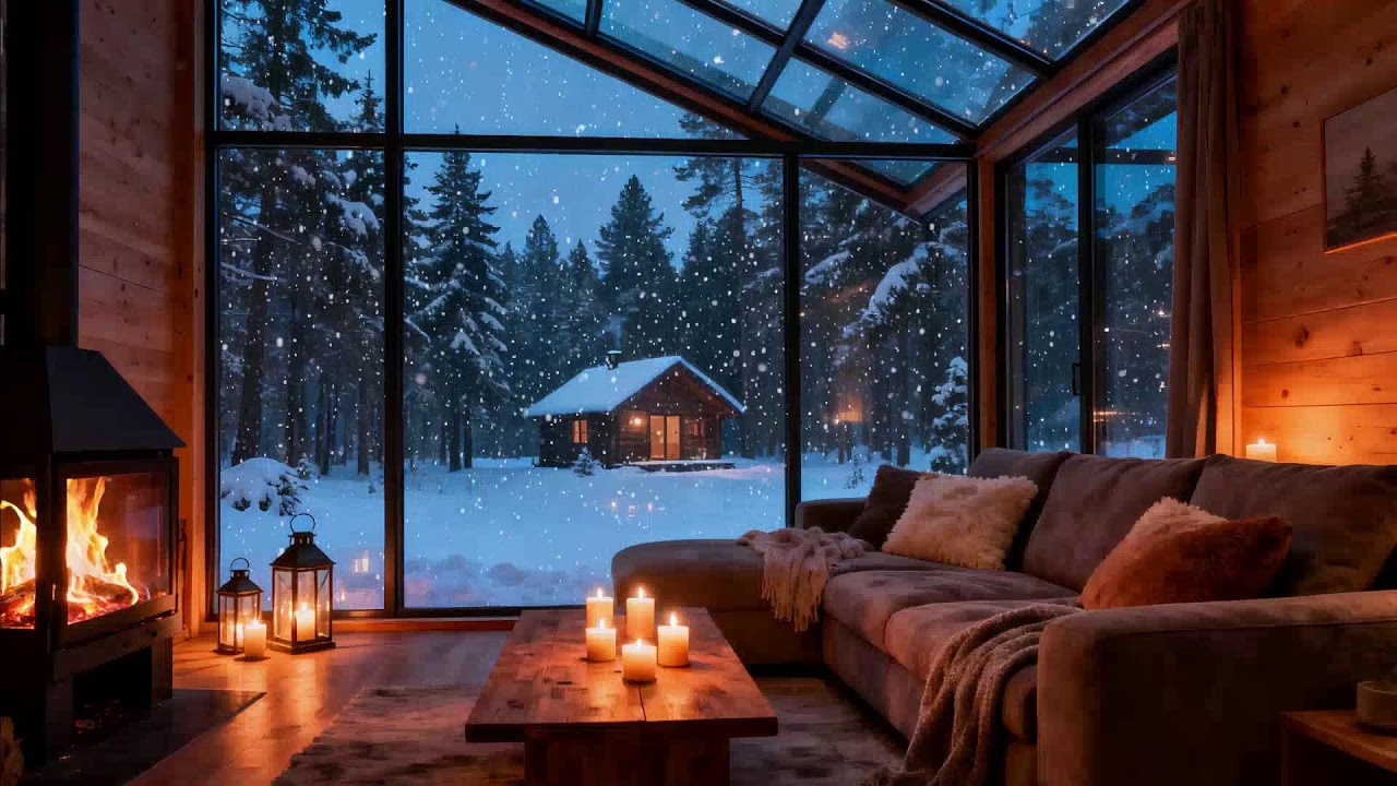 Urban Snowy Silence 🔥 Cozy Fireplace and Blue Hour View