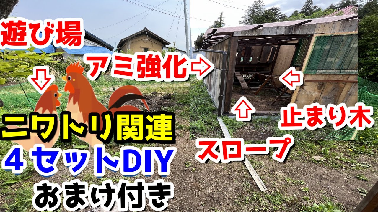 [DIY]ニワトリの遊び場、アミ強化、止まり木、スロープを一気に作ってみた！おまけも２つあるよ！