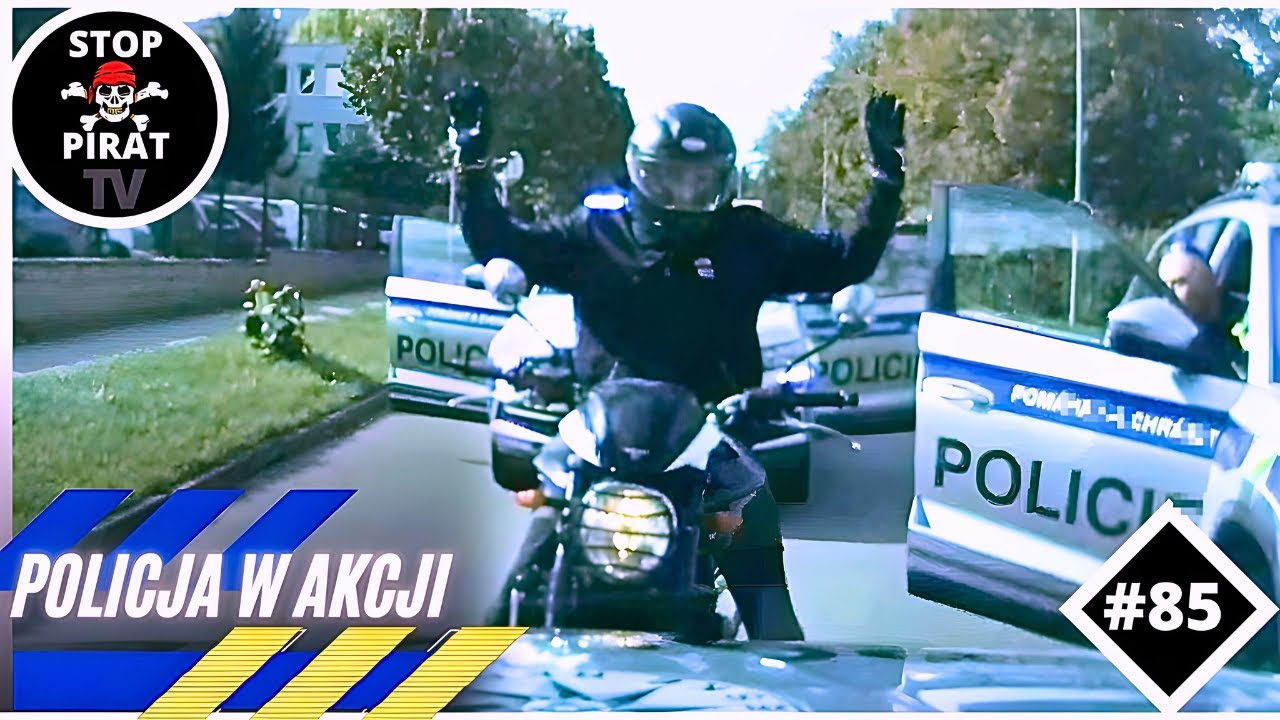 POLICJA W AKCJI #85 - Zasadzka na motocyklistę, Facet zawisnął na płocie posterunku policji, Pościgi