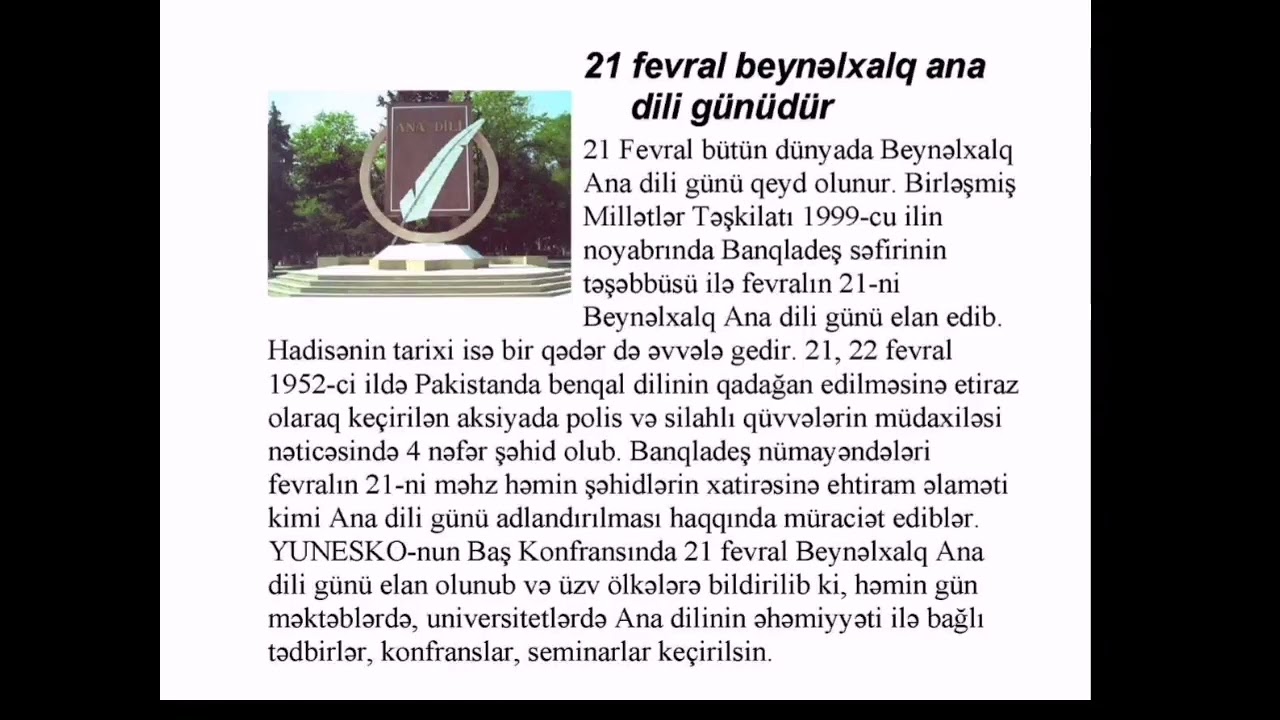 21 fevral Beynəlxalq Ana dili günü ilə bağlı videoçarx.